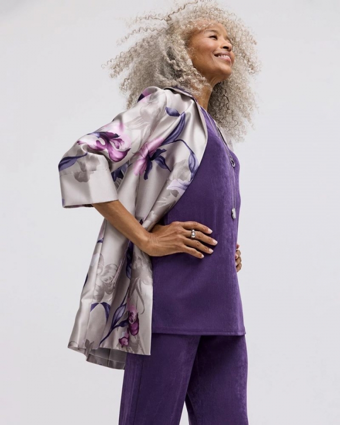Chicos Travelers™ Collection Iris Collared Long Jacket - RICH AMETHYST