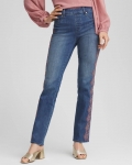 Chicos Lace Embroidered Pull-On Straight Jeans - ALPINE INDIGO