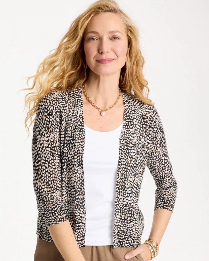 Chicos Summer Romance Printed Cardigan - CATTAIL BROWN