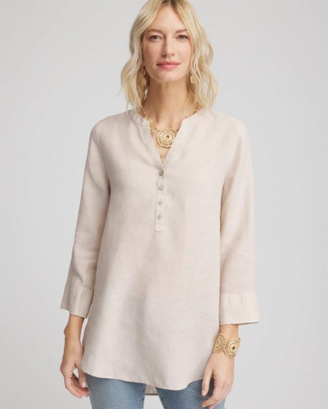 Chicos No Iron Linen Tunic - OATMEAL