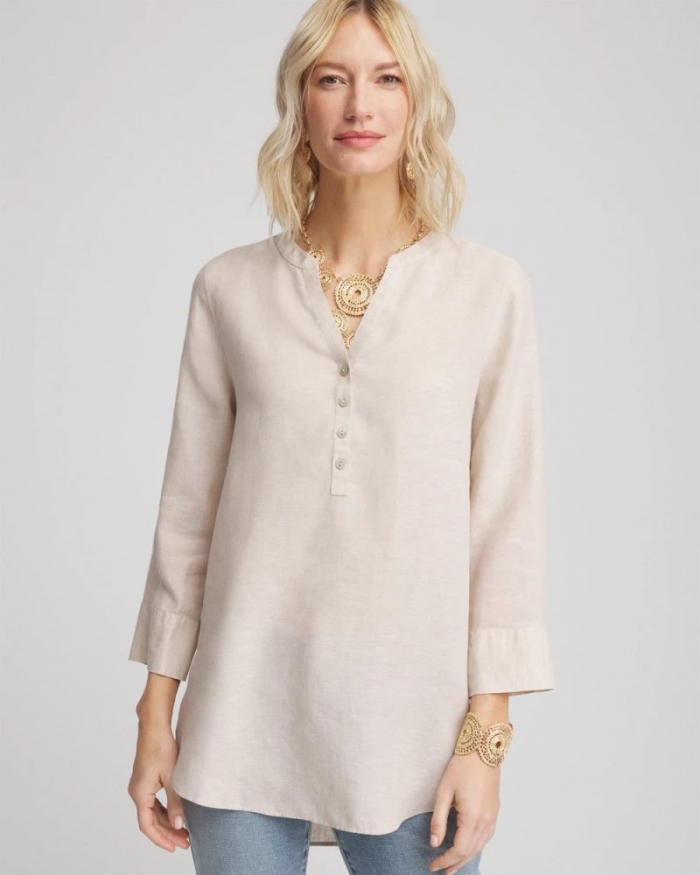 Chicos No Iron Linen Tunic - OATMEAL