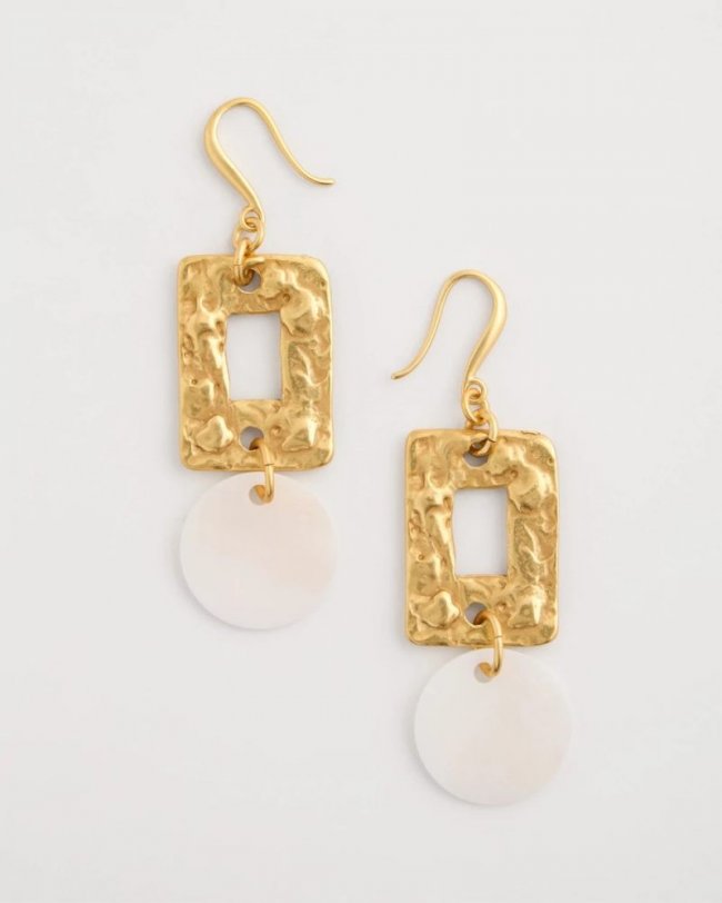 Chicos Pearl Hammered Drop Earrings - GOLD
