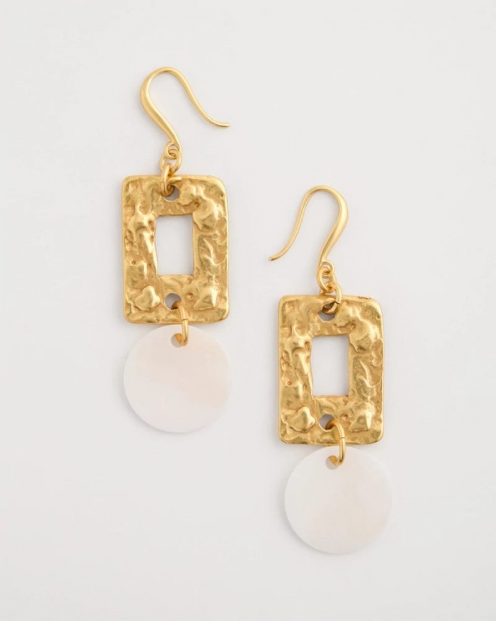 Chicos Pearl Hammered Drop Earrings - GOLD