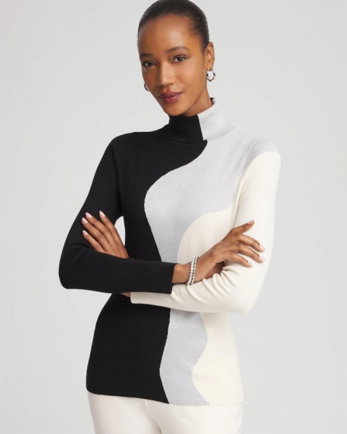 Chicos Ella Turtleneck Intarsia Sweater - BLACK