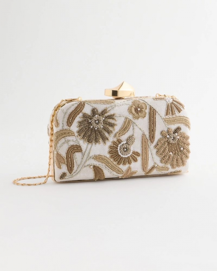 Chicos Beaded Floral Clutch - NEUTRAL