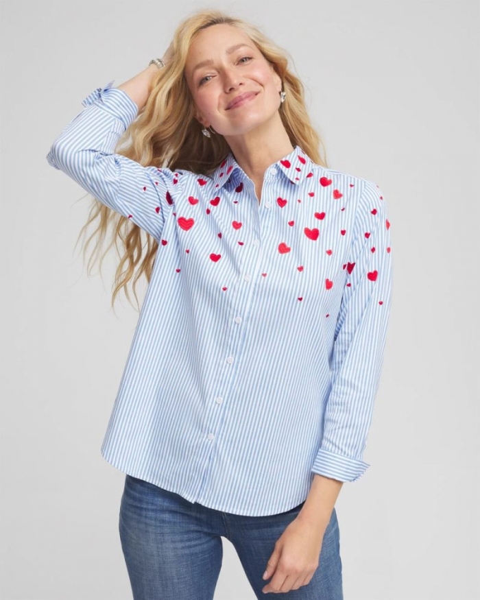 Chicos V-Day Striped Poplin Shirt - TIDAL BLUE