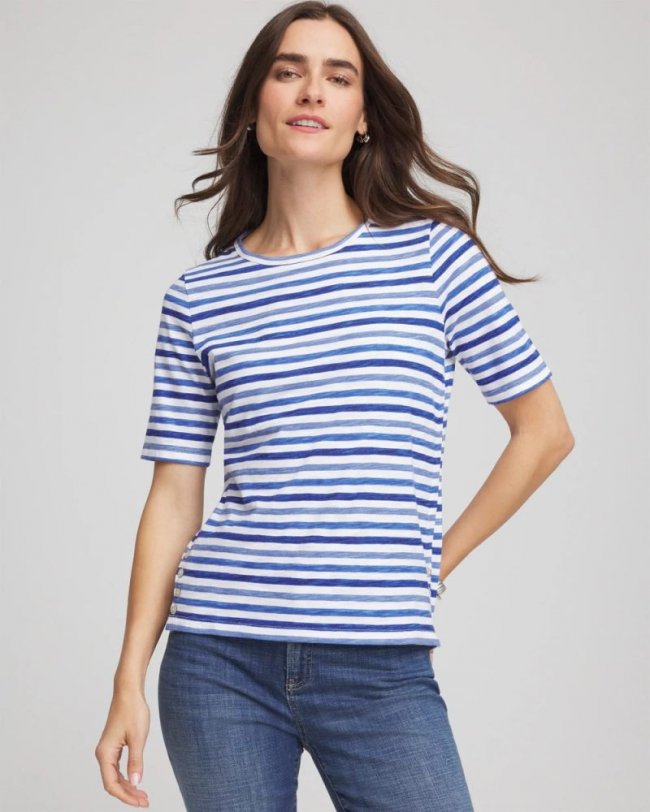 Chicos Slub Short Sleeve Tee - BLUE PEARL