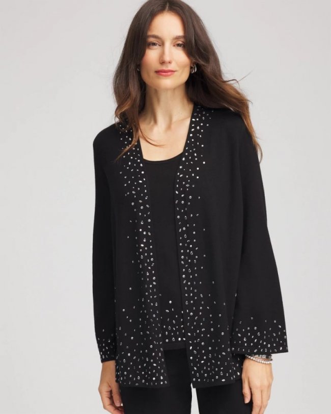 Chicos Travelers™ Embellished Cardigan - TRAVELERS BLACK