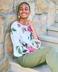 Chicos Crewneck Satin Bubble Hem Top - HOT HONEYSUCKLE Chicos Crewneck Satin Bubble Hem Top - HOT HONEYSUCKLE