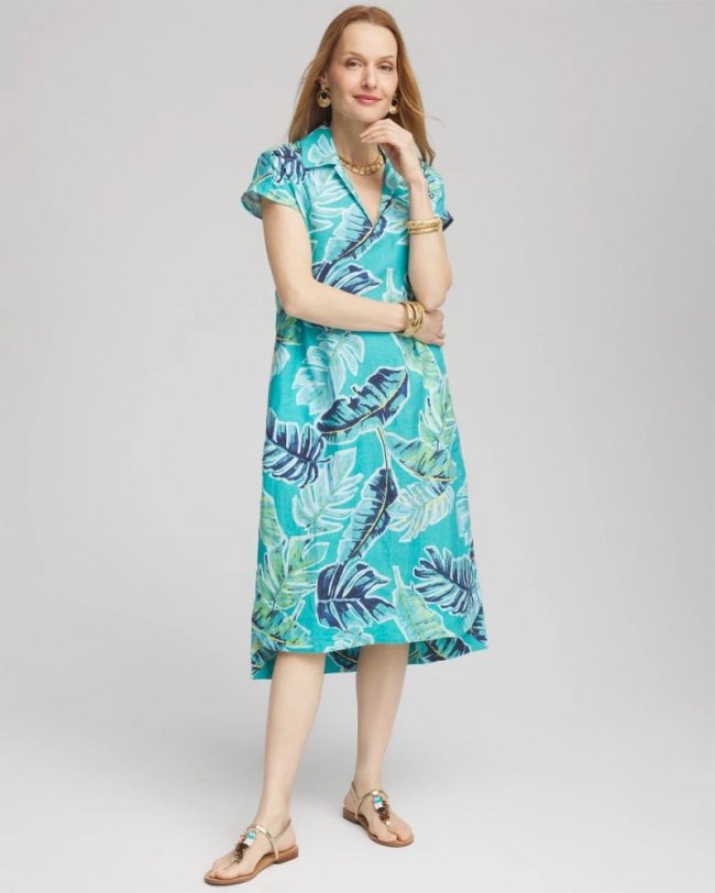 Chicos Tropical Linen Midi Dress Chicos Tropical Linen Midi Dress
