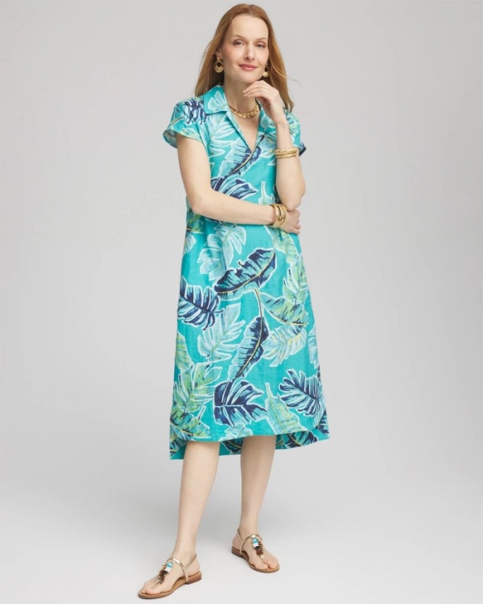 Chicos Tropical Linen Midi Dress