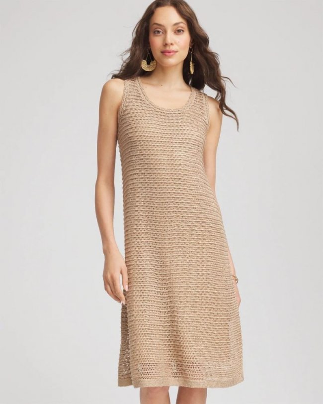 Chicos Crochet-Knit Sequins Tank Dress - CAFE AROMA