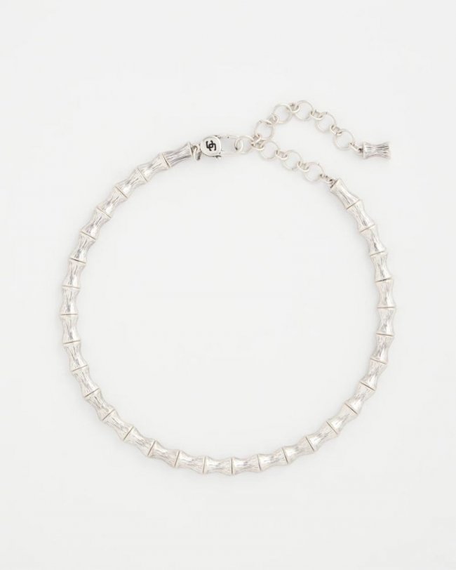 Chicos Silvertone Bamboo Collar Necklace - SILVER Chicos Silvertone Bamboo Collar Necklace - SILVER