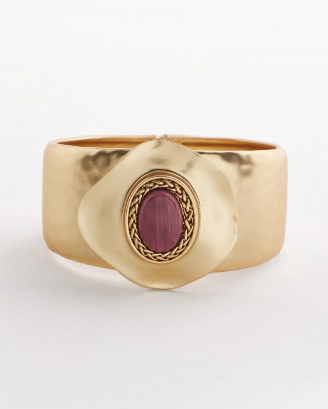 Chicos Golden Rhodonite Stone Cuff Bracelet - GOLD Chicos Golden Rhodonite Stone Cuff Bracelet - GOLD