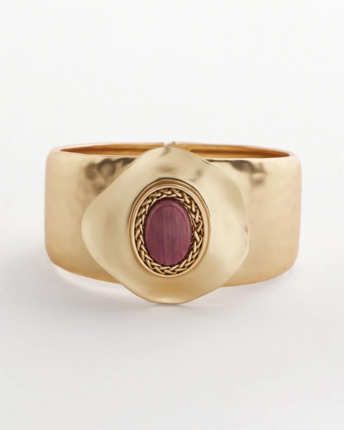 Chicos Golden Rhodonite Stone Cuff Bracelet - GOLD