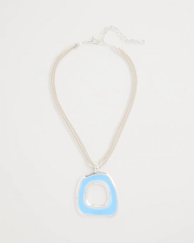 Chicos Sea Glass Inspired Pendant Necklace - BLUE
