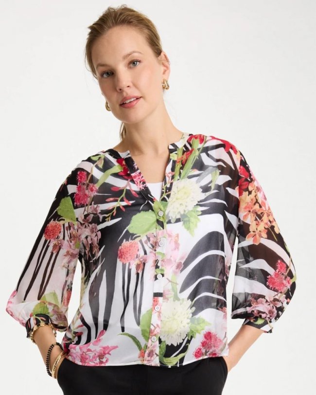 Chicos Georgette Lightweight Printed Blouse - CHERRY LUSH