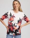 Chicos Floral Print Crewneck Sweater - ECRU