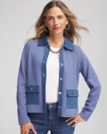 Chicos Denim Colorblock Marl Shirt Jacket - BLUE LOTUS Chicos Denim Colorblock Marl Shirt Jacket - BLUE LOTUS