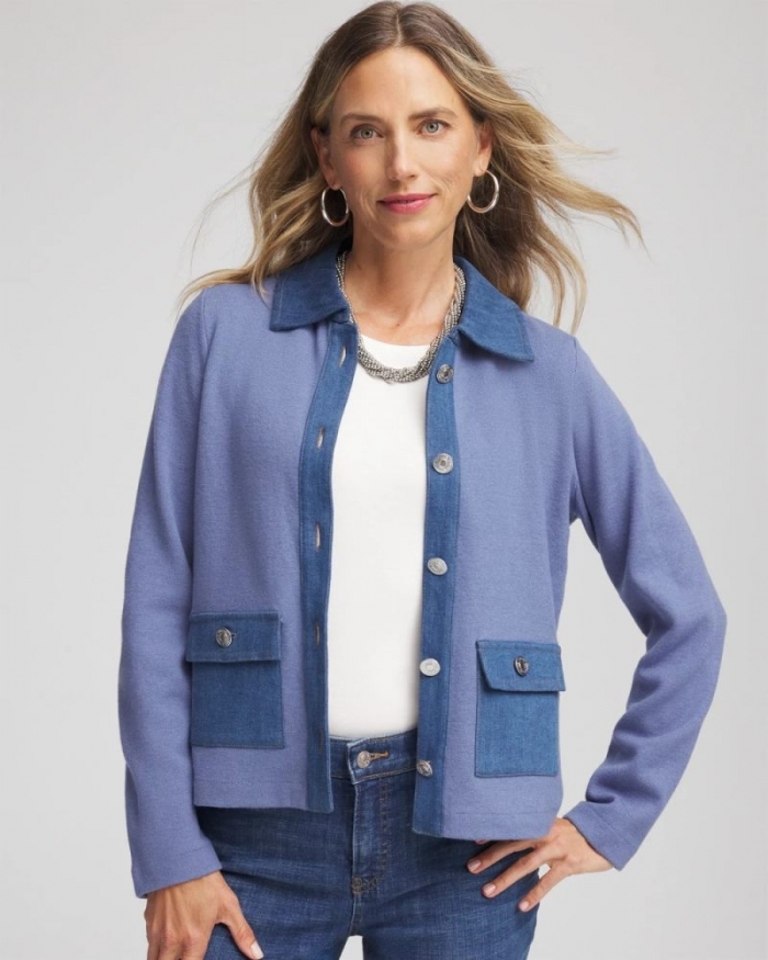 Chicos Denim Colorblock Marl Shirt Jacket - BLUE LOTUS