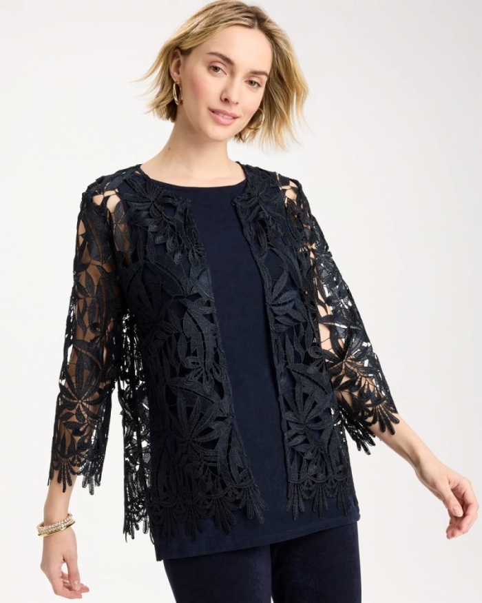 Chicos Travelers™ Galloon Lace Jacket - TRAVELERS INDIA INK
