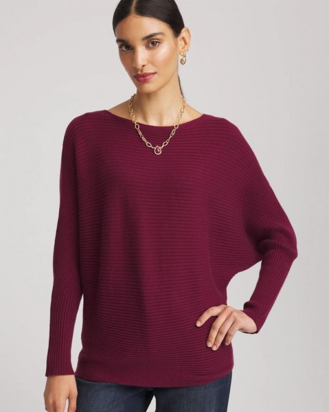 Chicos Cashmere-Blend Boatneck Sweater - DEEP CHIANTI