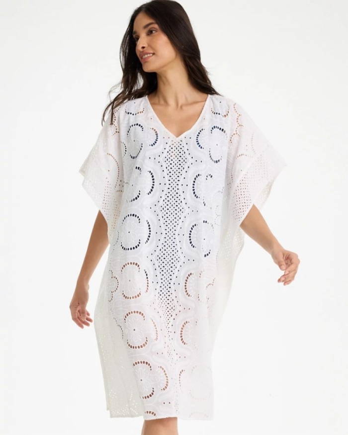 Chicos Woven Long Swim Cover-Up - ALABASTER