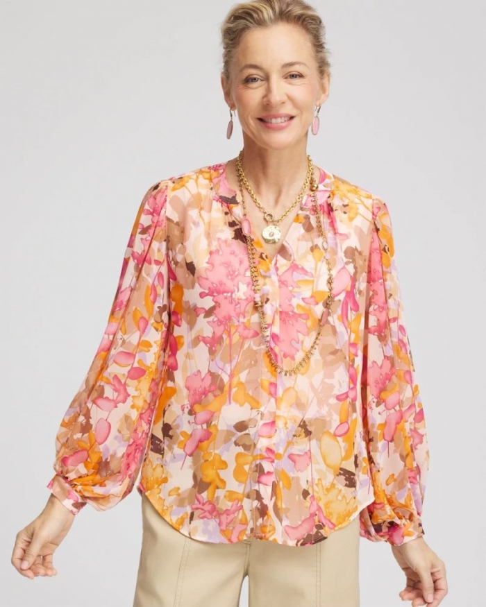Chicos Split-Neck Blouse - SUNSET DUNES