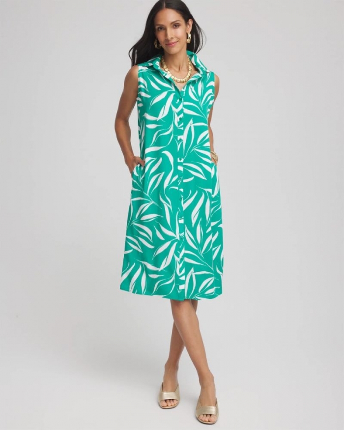 Chicos Rayon Silk Sleeveless Shirtdress - EDEN GREEN