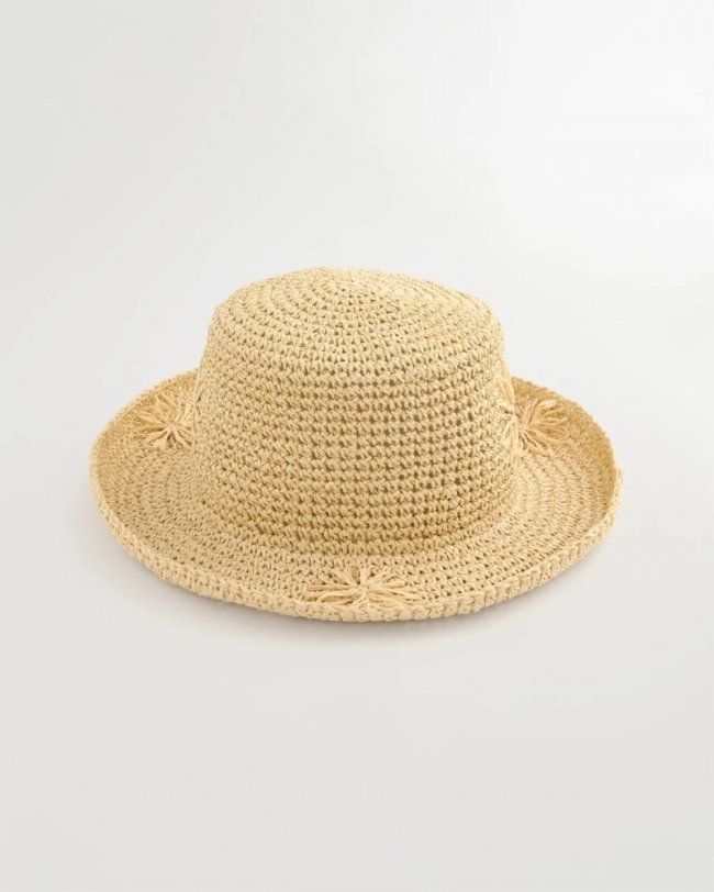 Chicos Straw Embroidered Beach Hat - NATURAL