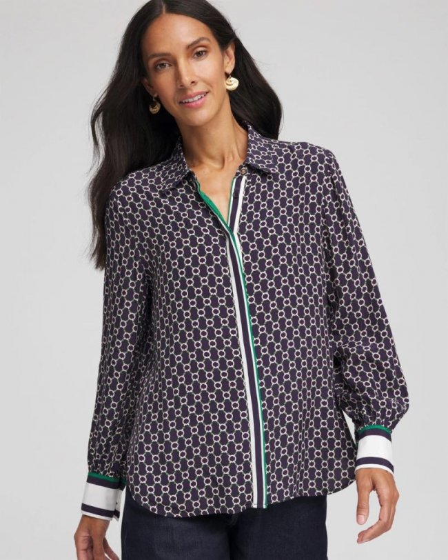 Chicos Faux Silk Twill Shirt - PASSPORT BLUE