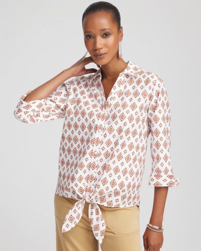 Chicos No Iron Tie-Front Geo-Print Shirt - SIESTA ROSE