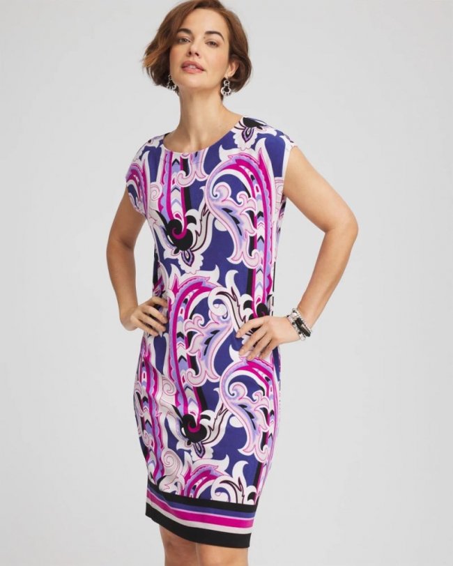 Chicos Travelers™ Paisley Cap-Sleeved Dress - PURPLE CLOVER
