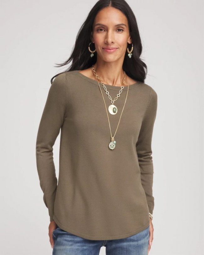 Chicos Ella Bateau Pullover Sweater - NETTLE LEAF