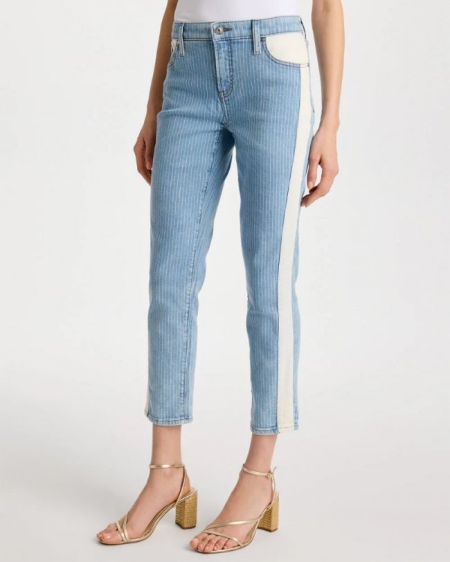 Chicos Girlfriend Ticking Stripe Crop Jeans - INDIGO