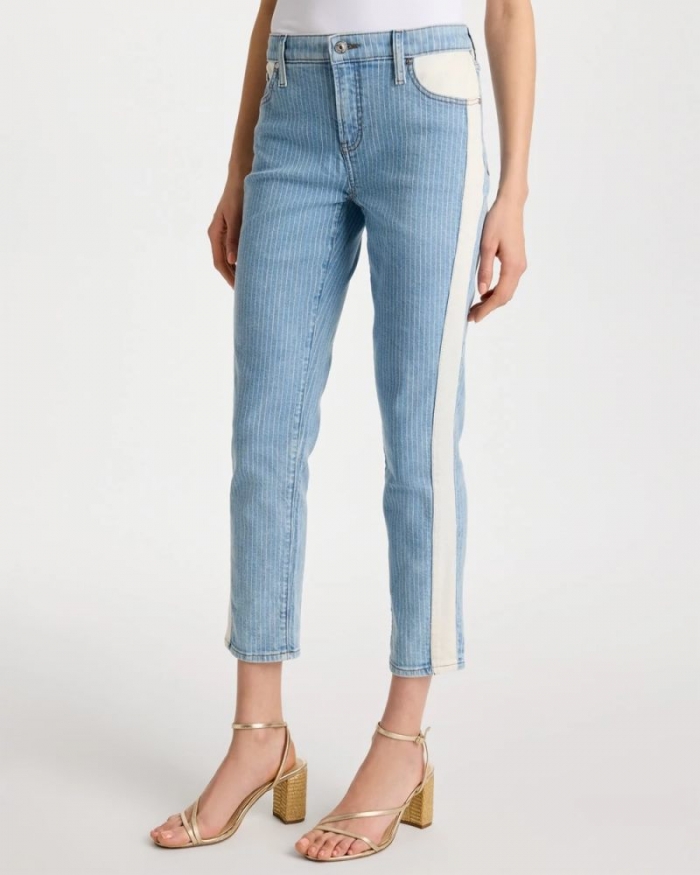 Chicos Girlfriend Ticking Stripe Crop Jeans - INDIGO