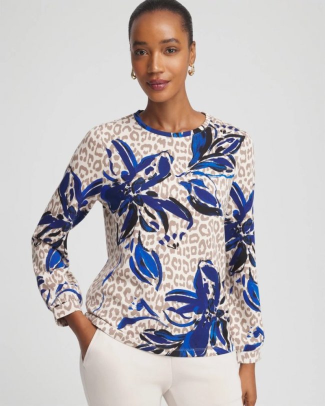 Chicos Zenergy® Soft Animal Print Top - SMOKEY TAUPE