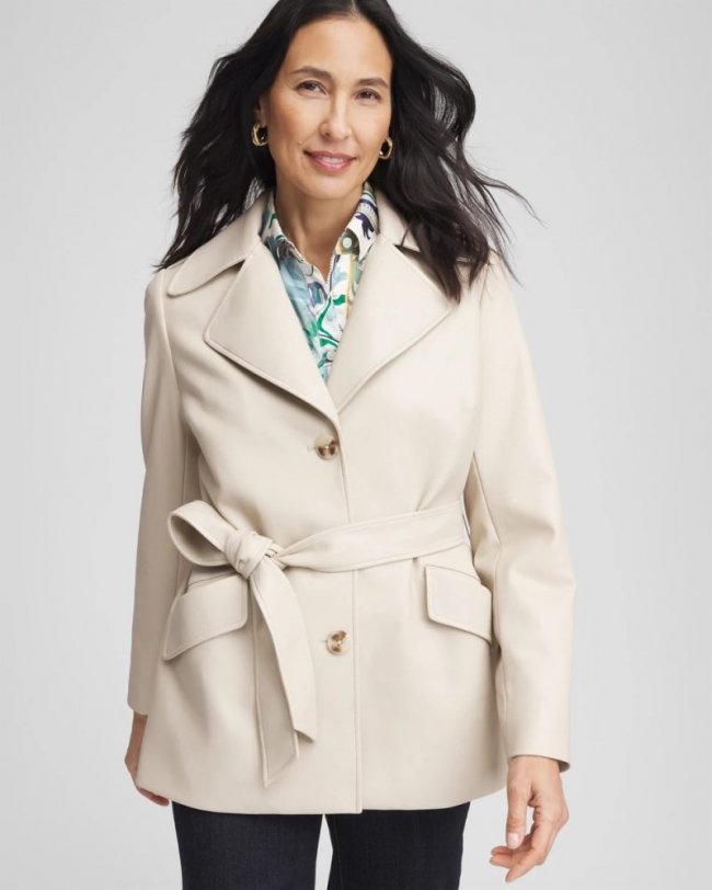 Chicos Buttery-Soft Faux Leather Trench Coat - NEUTRAL