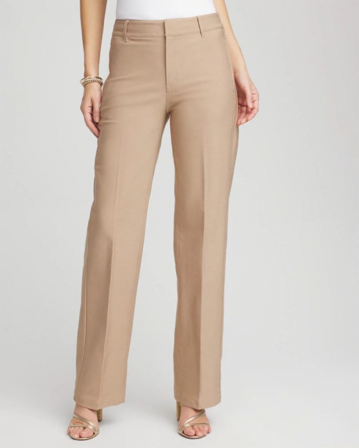 Chicos Cotton Straight-Leg Trousers - CATTAIL BROWN