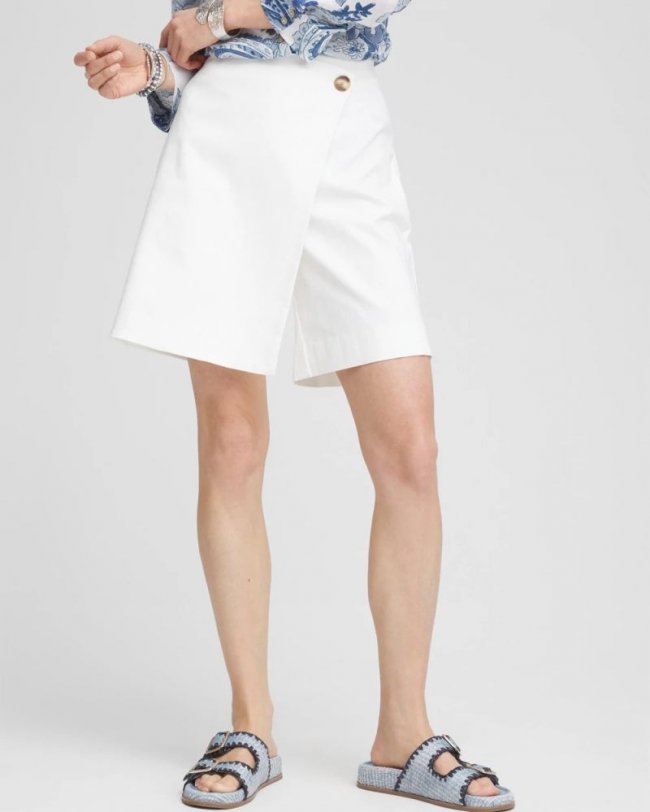 Chicos Brigitte™ Pull-On Asymmetrical Wrap Skort - ALABASTER