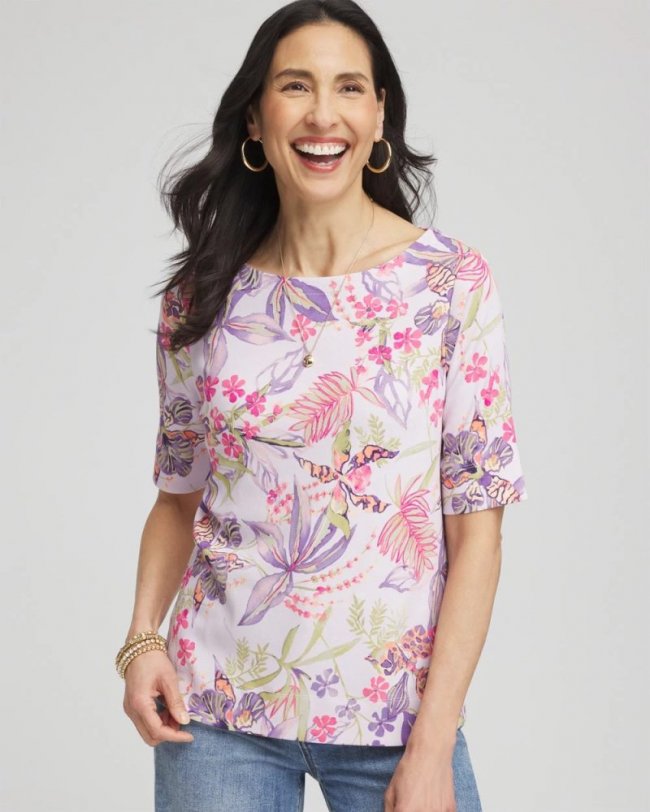 Chicos Tropical Floral Pima Tee - GENTLE LAVENDER Chicos Tropical Floral Pima Tee - GENTLE LAVENDER