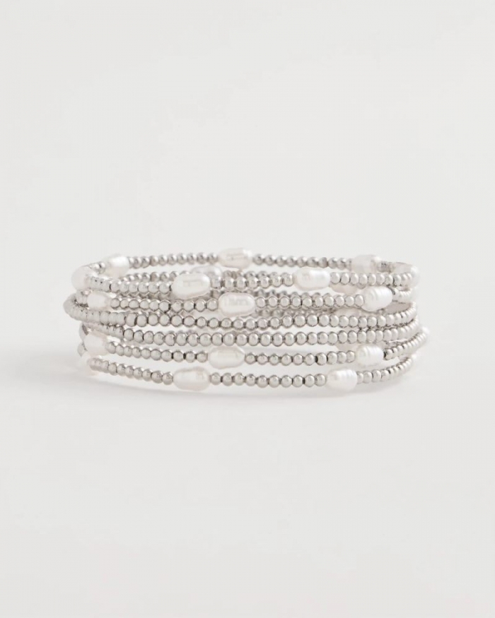 Chicos Pearlescent Bead Ball Bracelet - SILVER