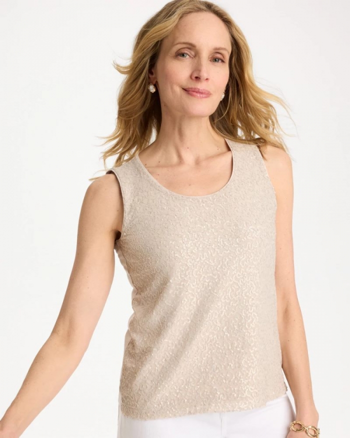 Chicos Knit Sequin Tank - SMOKEY TAUPE