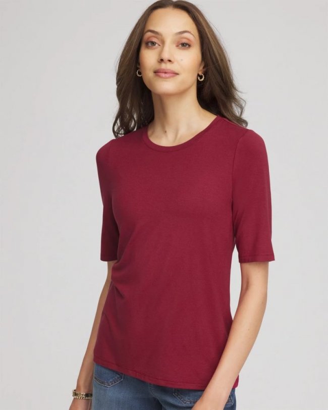 Chicos Elbow Sleeve Tee - RUSSET RED