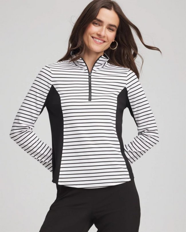 Chicos Zenergy® UPF Striped Block Half Zip - BLACK