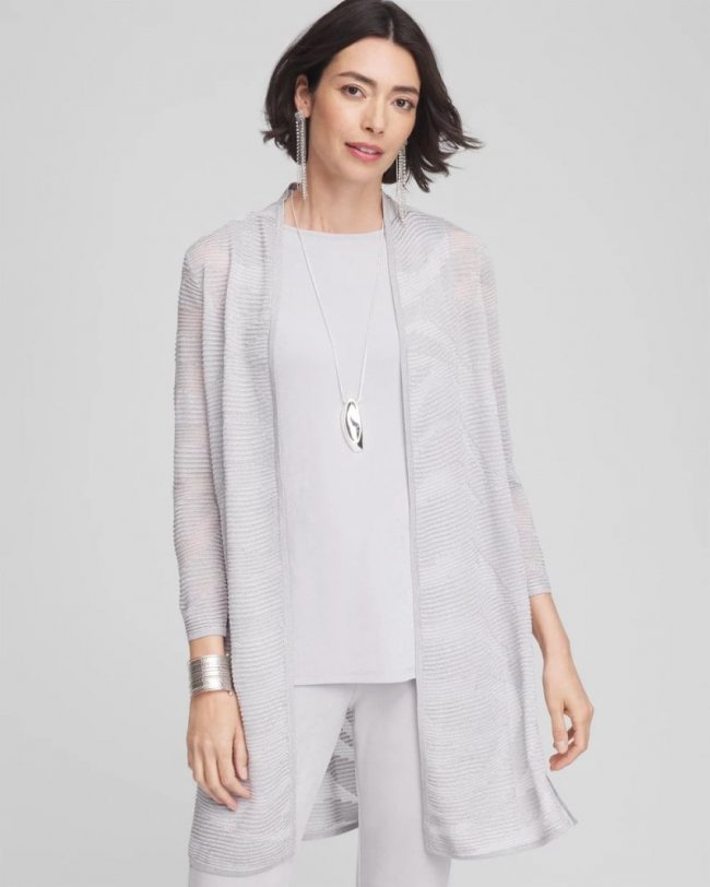 Chicos Travelers™ Zebra-Motif Metallic Cardigan - DOVE GRAY