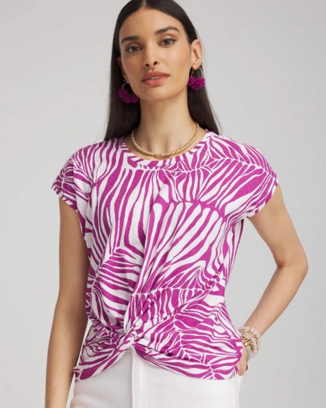 Chicos Jungle Inverted Knot Front Tee - AFRICAN VIOLET