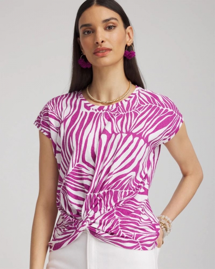 Chicos Jungle Inverted Knot Front Tee - AFRICAN VIOLET