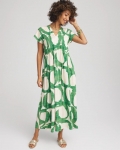Chicos Printed Silk-Twill Popover Midi Dress - ECRU