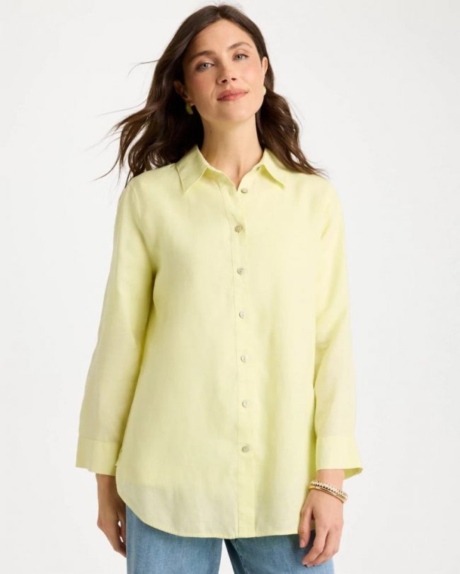 Chicos No Iron Linen Shirt - SAGE LIME
